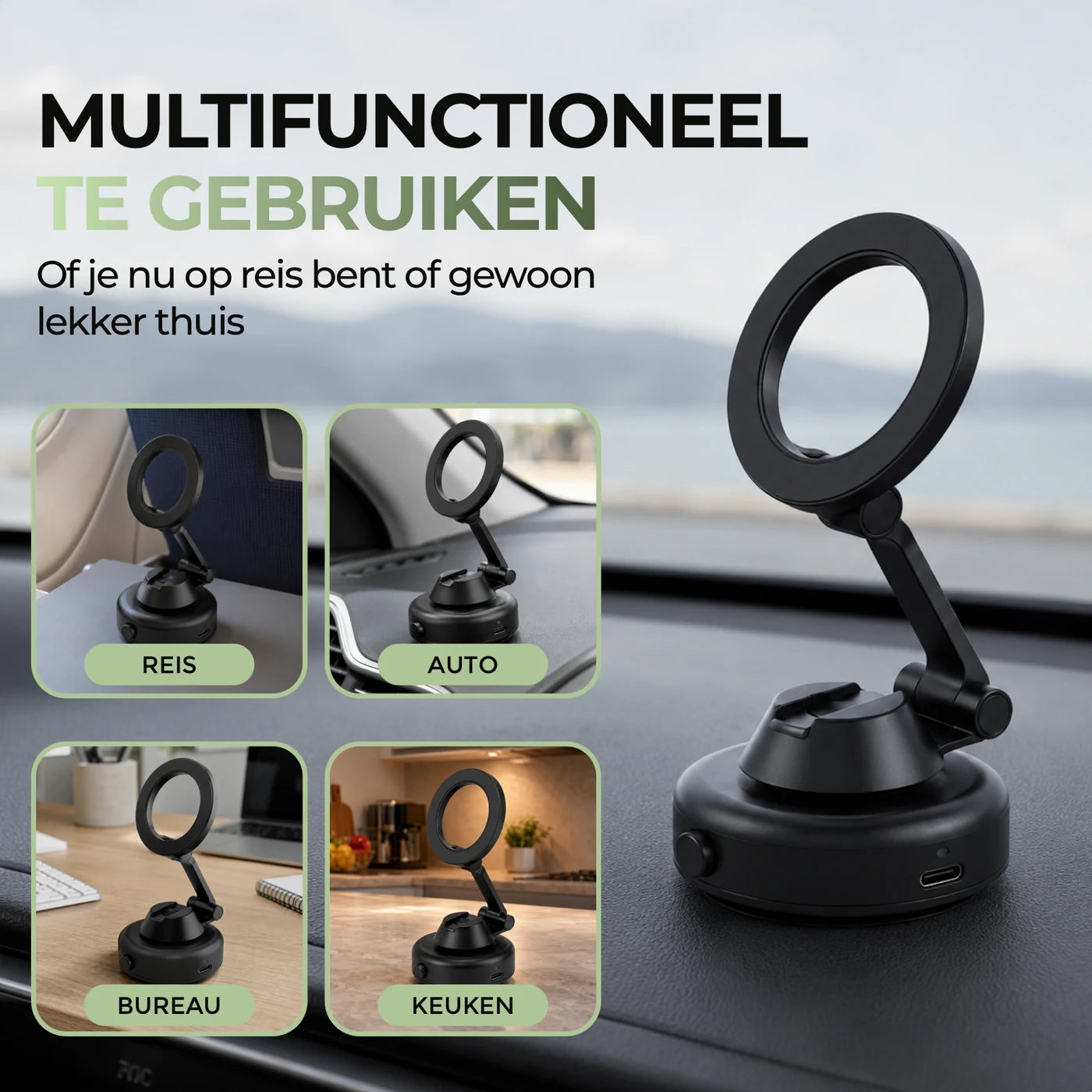 Autogrip Pro op autodashboard met navigatie op de snelweg